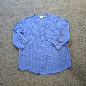 Vermont Country Store Top Womens Size 2X Blue Popover Striped Capsule Classic